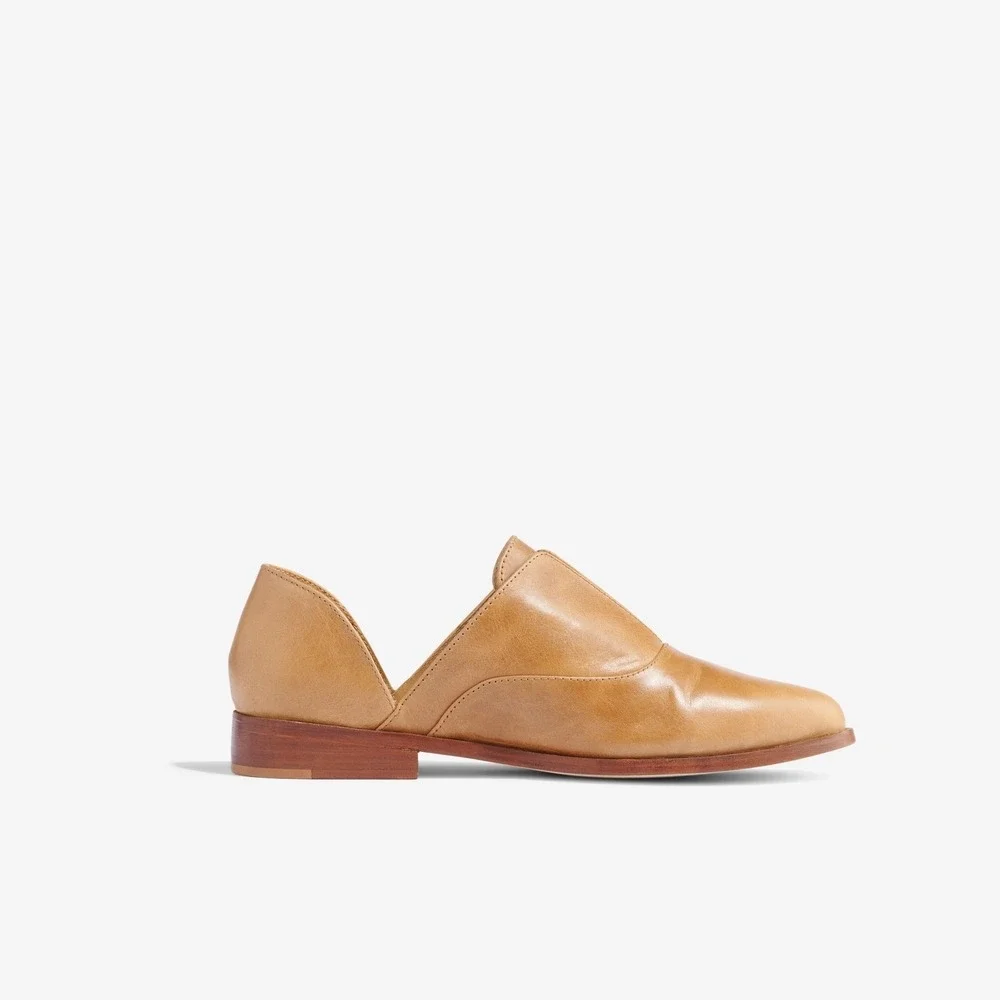 Nisolo Emma D'Orsay Oxford 2.0 Flats Tan Leather Pointed Toe Size 8 Slip-On